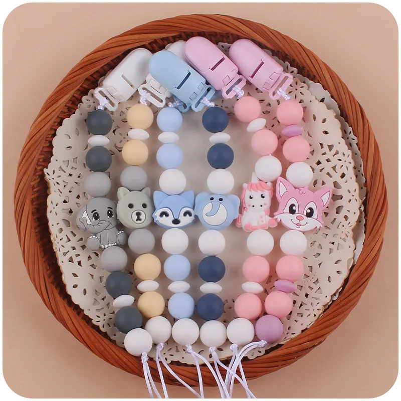 

Baby Pacifier Chain Creative Baby Animal Silicone Bite Teeth Anti-drop Chain Soft Safe Food Grade Baby Molar Teething Toys