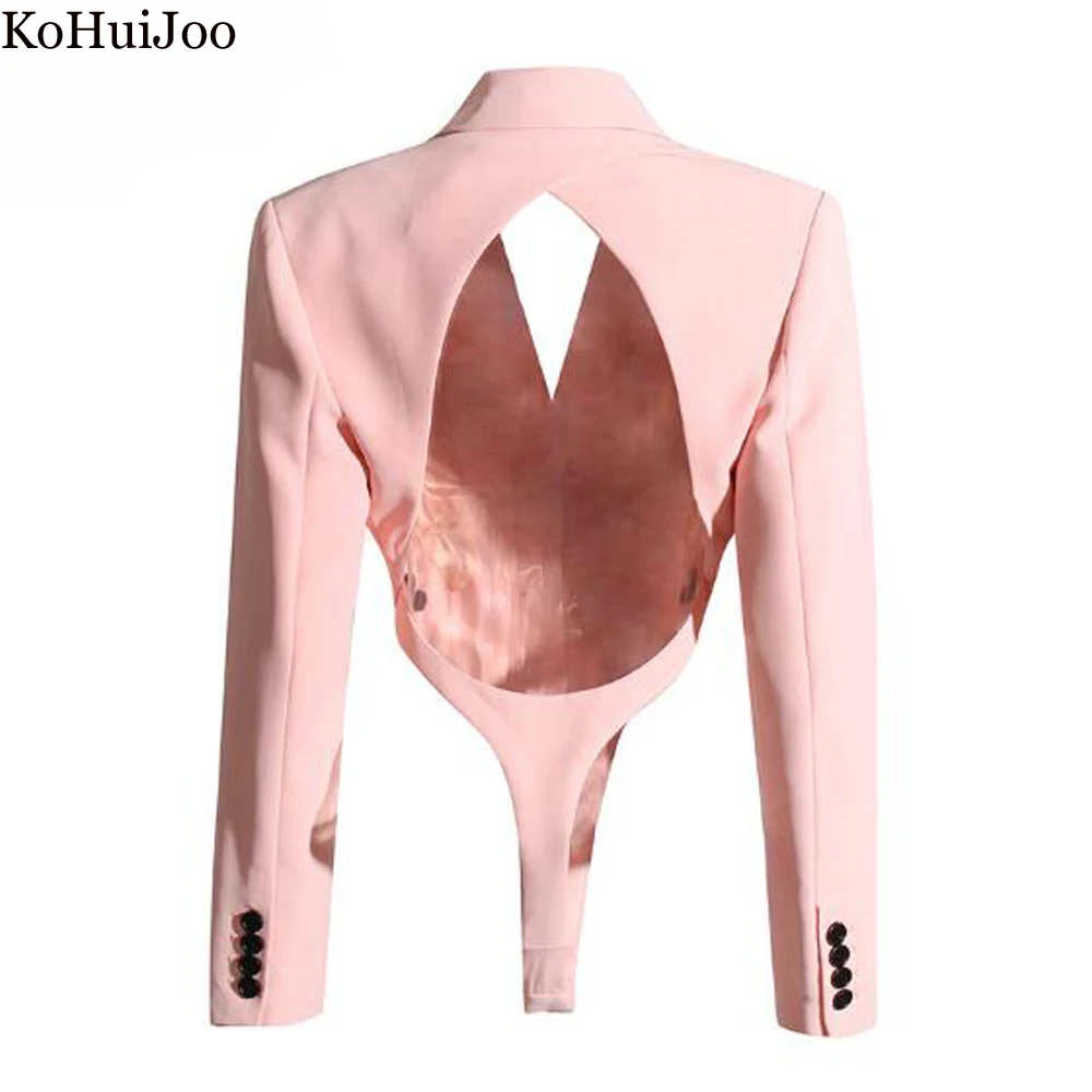 KoHuiJoo Blazer Luxury Women Designer Autumn Fashion Tailored Collar Sexy Hollow Out Backless Ladies Suit Jacket 2022 Pink