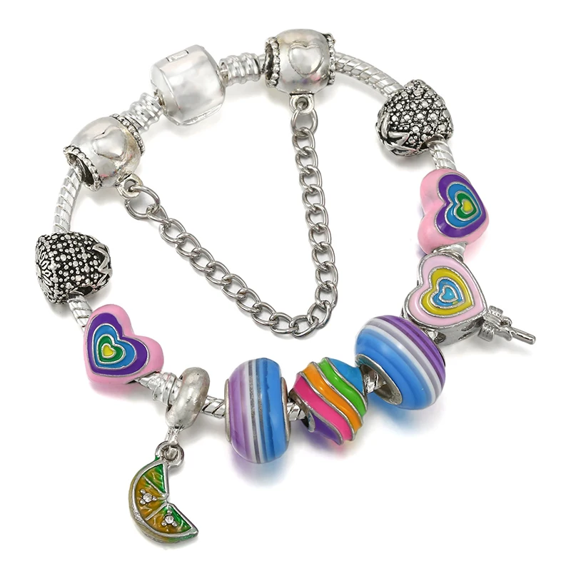 

New Design Fashion Silver Plated Charm Bracelet With Colorful Balloon Heart Lollipop Pendant DIY Jewelry Gift Making For Women