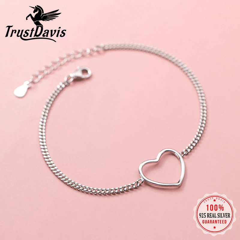 

Trustdavis 925 Sterling Silver Fashion Women's Jewelry Romantic Heart Chain Anklets For Wife Best Friend Drop Shipping DA1169