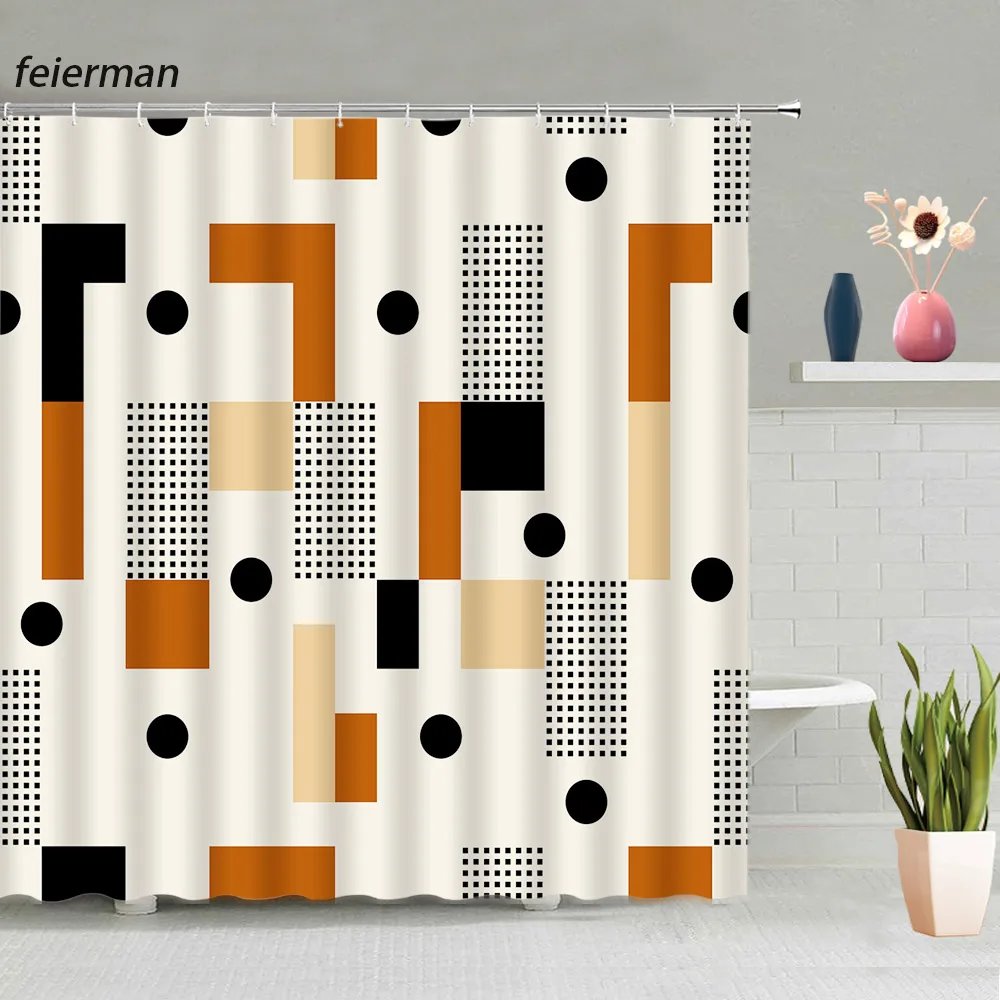 

Креативная Геометрическая занавеска для душа, квадратный круглый черный узор, абстрактный дизайн, современный простой тканевый Декор для в...
