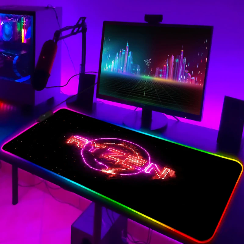 

Игровой коврик для мыши RGB с проводным ПК, геймерский коврик для мыши Ryzen, расширенный коврик, подсветка стола, люминесцентный коврик, аниме, ...