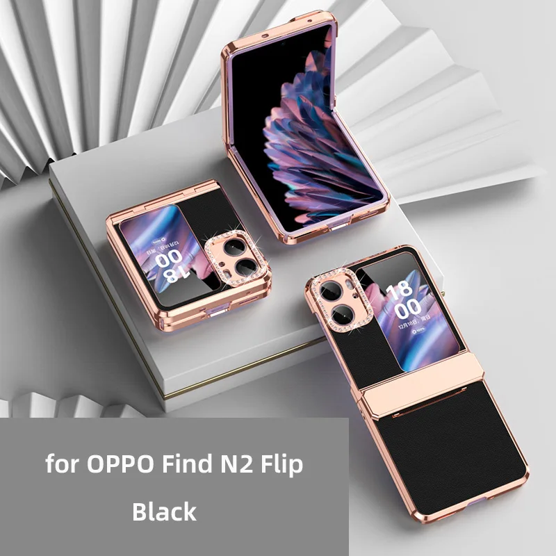 OPPO Find N2 Flip Case Shockproof Leather Case for OPPO Find N2 Flip Hinge Case Decorated with Diamonds Fashion Cell Phone Cover