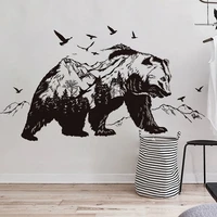 new creative mountain forest black bear wall stickers living room bedroom study background decorative painting removable poster