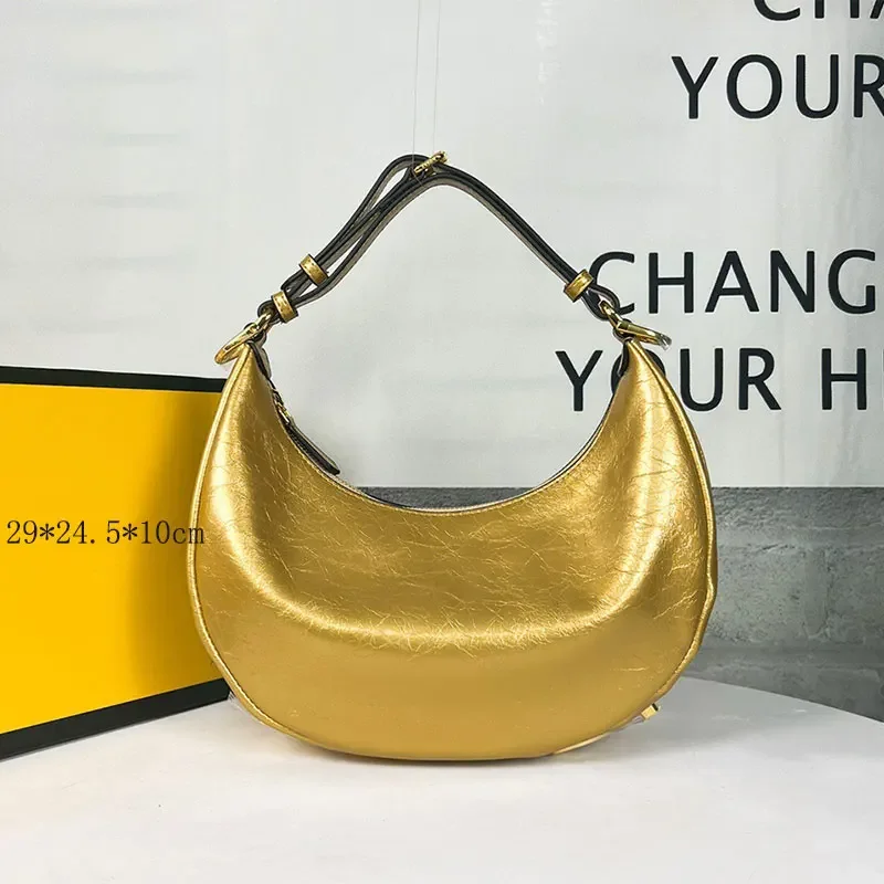

Half Moon Bag High Quality Leather Fashion Shoulder Underarm Bag Retro Design Classics Women Tote Portable Handbag Send Chain
