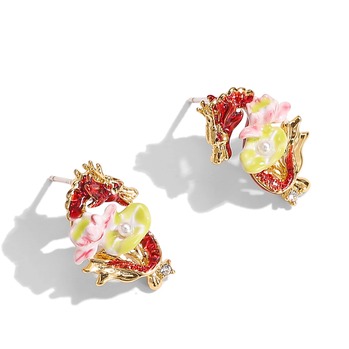 Оригинальные и инновационные модные эмалевые жемчужины зеленые листья розовый