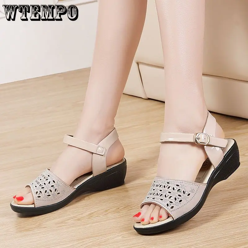 WTEMPO Summer Fashion Women's Sandals Wedge Heeled Sandals Platform Soft Comfortable Non Slip Outdoor Slides Sandals Wholesale