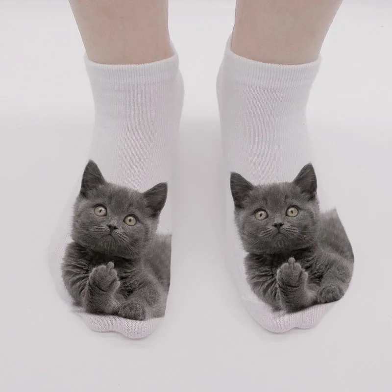 

Модные женские милые носки с 3D-принтом кота, забавные хлопковые носки унисекс в стиле Харадзюку до щиколотки, короткие носки для женщин с мультяшными животными