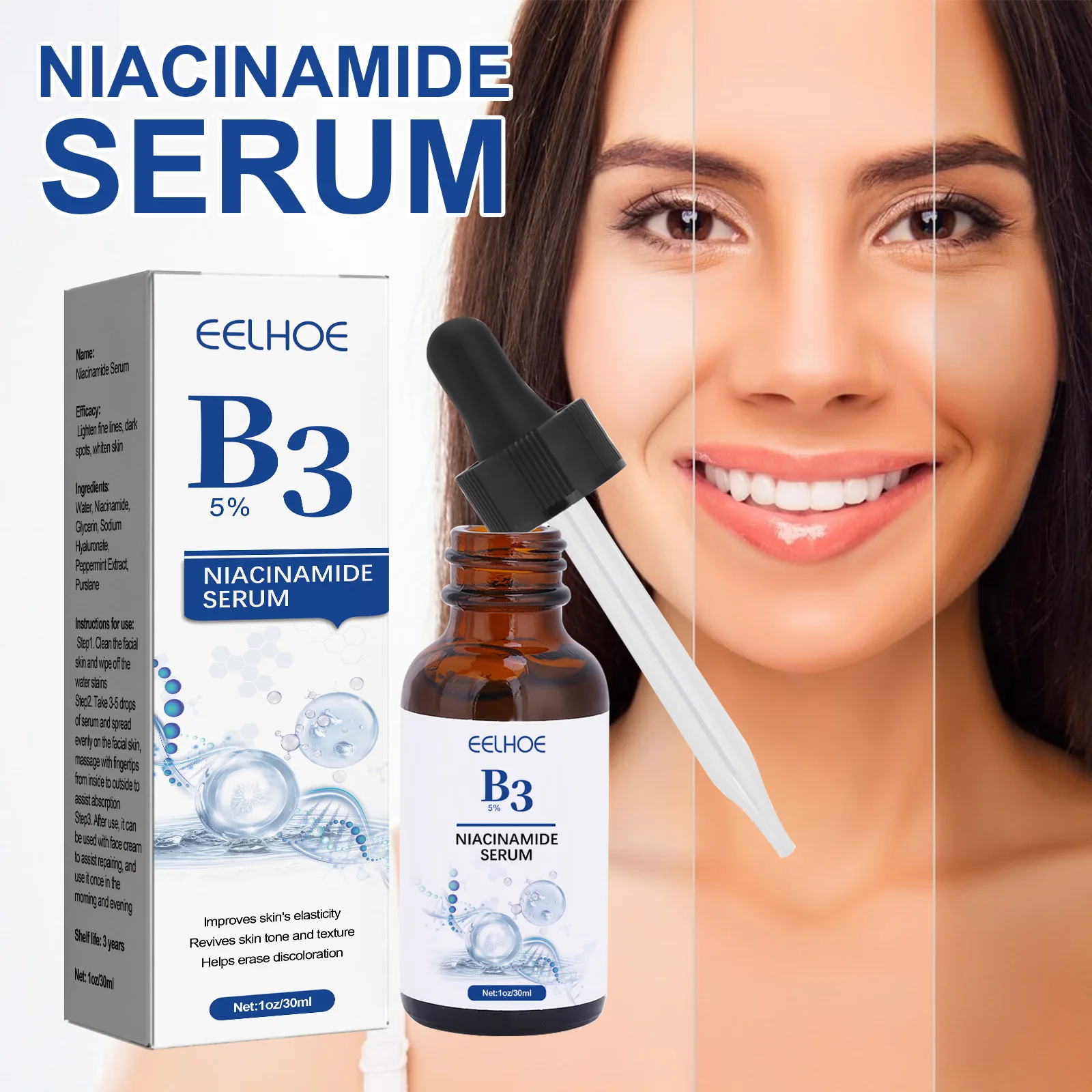 

30ml B3 nicotinamide brightening essence lightens dark spots fine lines wrinkles whitens moisturizes brightens skin