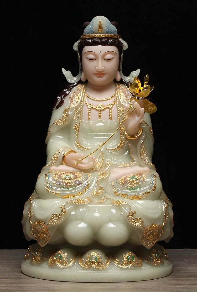 Набор 3P Высококачественная Нефритовая позолоченная статуя богов Будды Си Фан