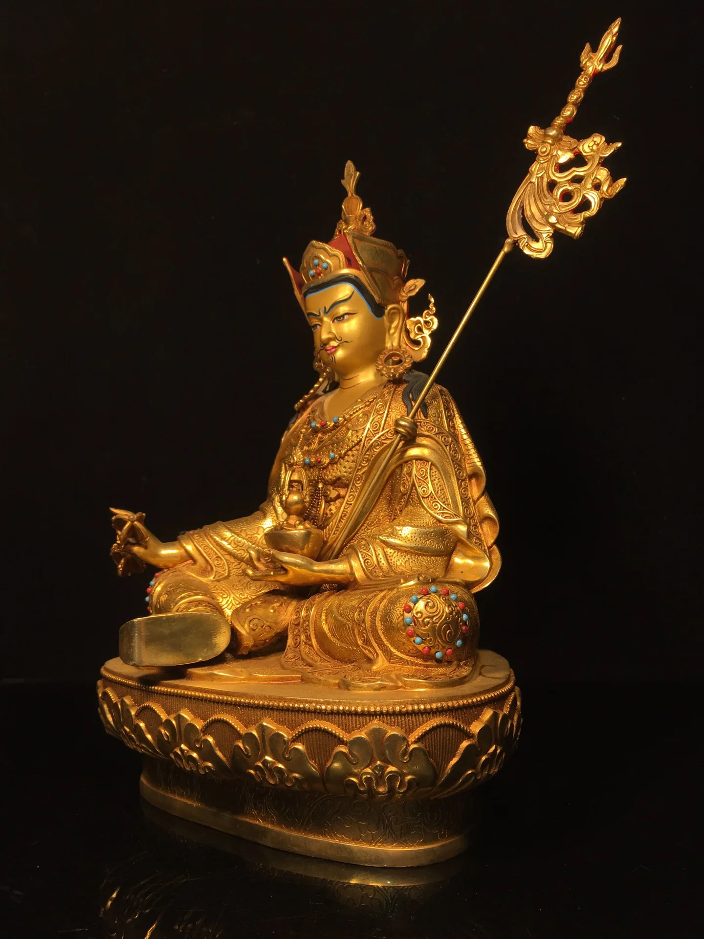 13-дюймовая коллекция тибетского храма старая бронза позолоченная окрашенная для