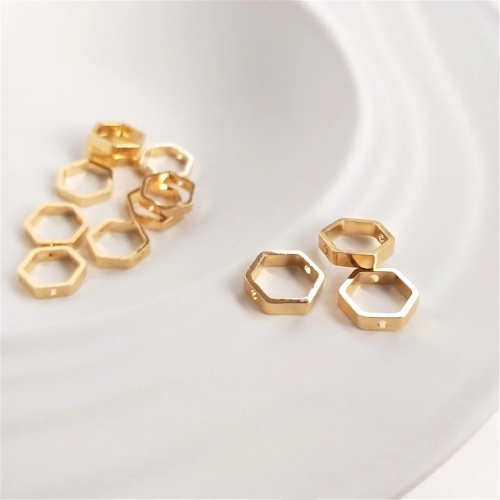 

14K Gold Filled Plated Hexagon set bead ring hexagonal geometry piercing bead ring DIY manual beading jewelry materials