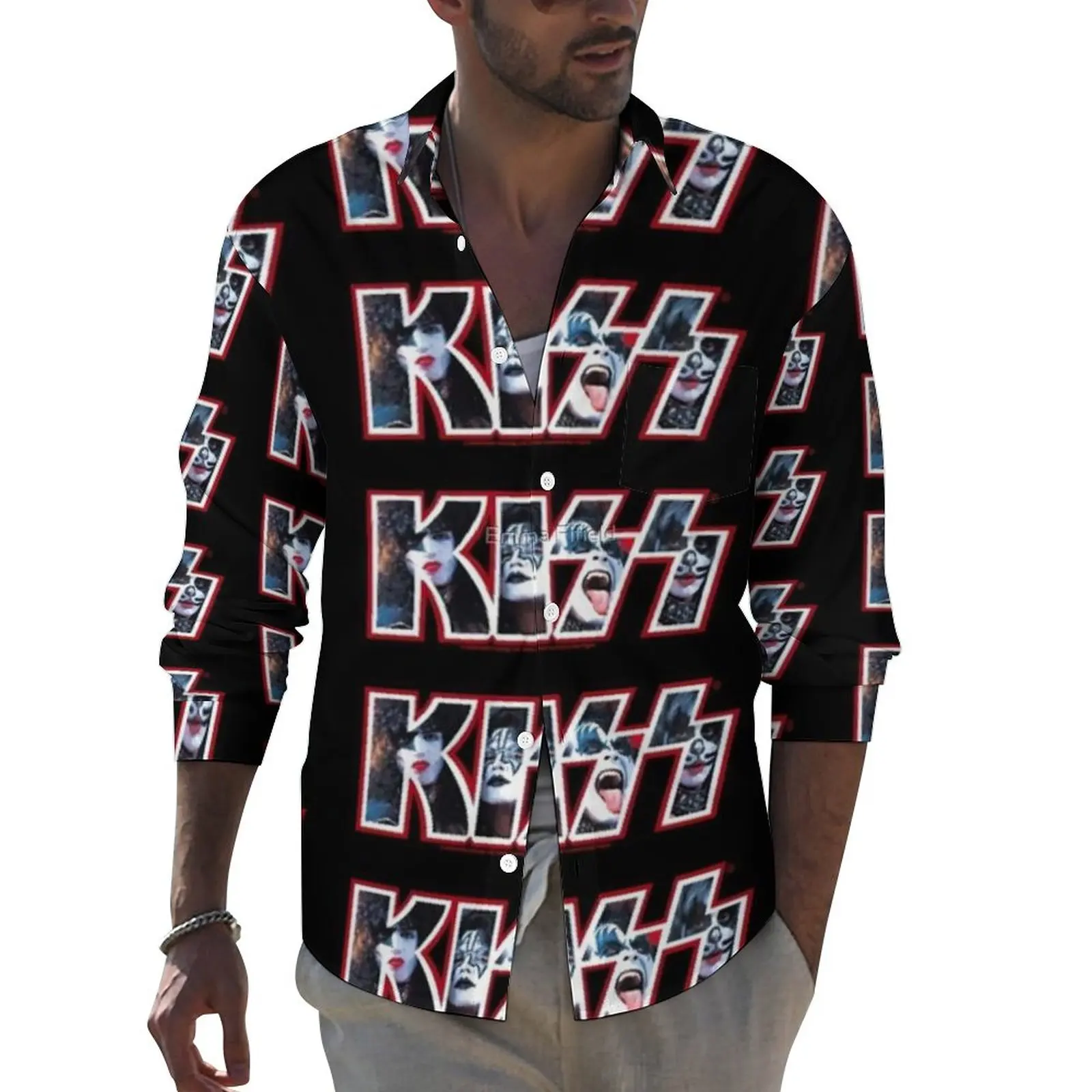 

Рубашка мужская с принтом логотипа и длинным рукавом, 3XL, 4XL