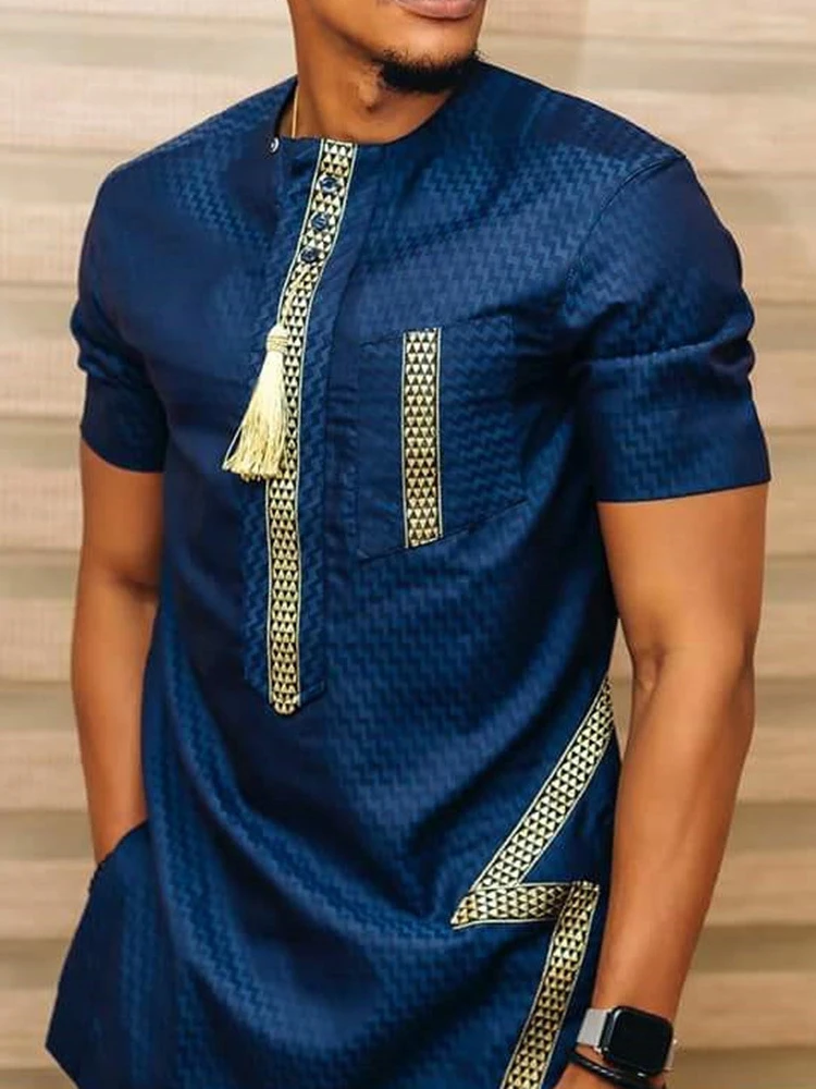 Ramadan Eid Men's Short Sleeve Printed Casual Men's African Shirts Muslim Fashion Arabic Shirt Kurta Men European Clothing 2022