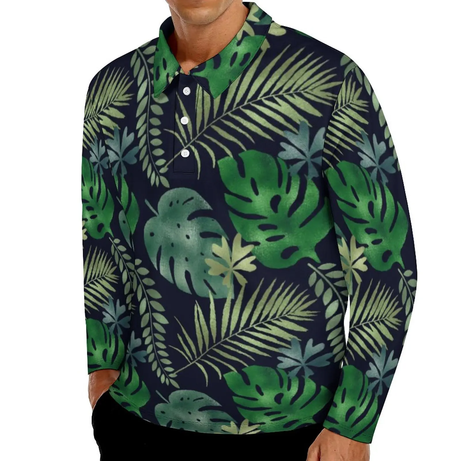 

Рубашка-поло мужская с длинным рукавом и отложным воротником