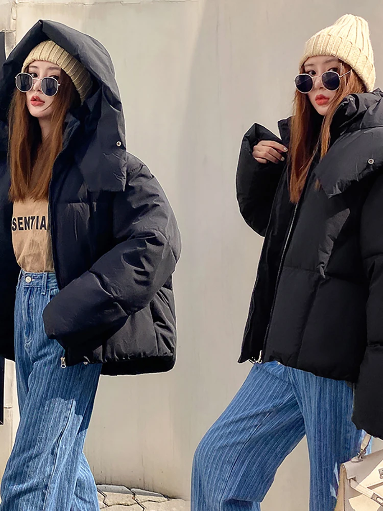 AOSSVIAO 2023 winter new Korean style fluffy hooded bread down jacket women thick loose short jacket Loose Coats Elegant Ladies