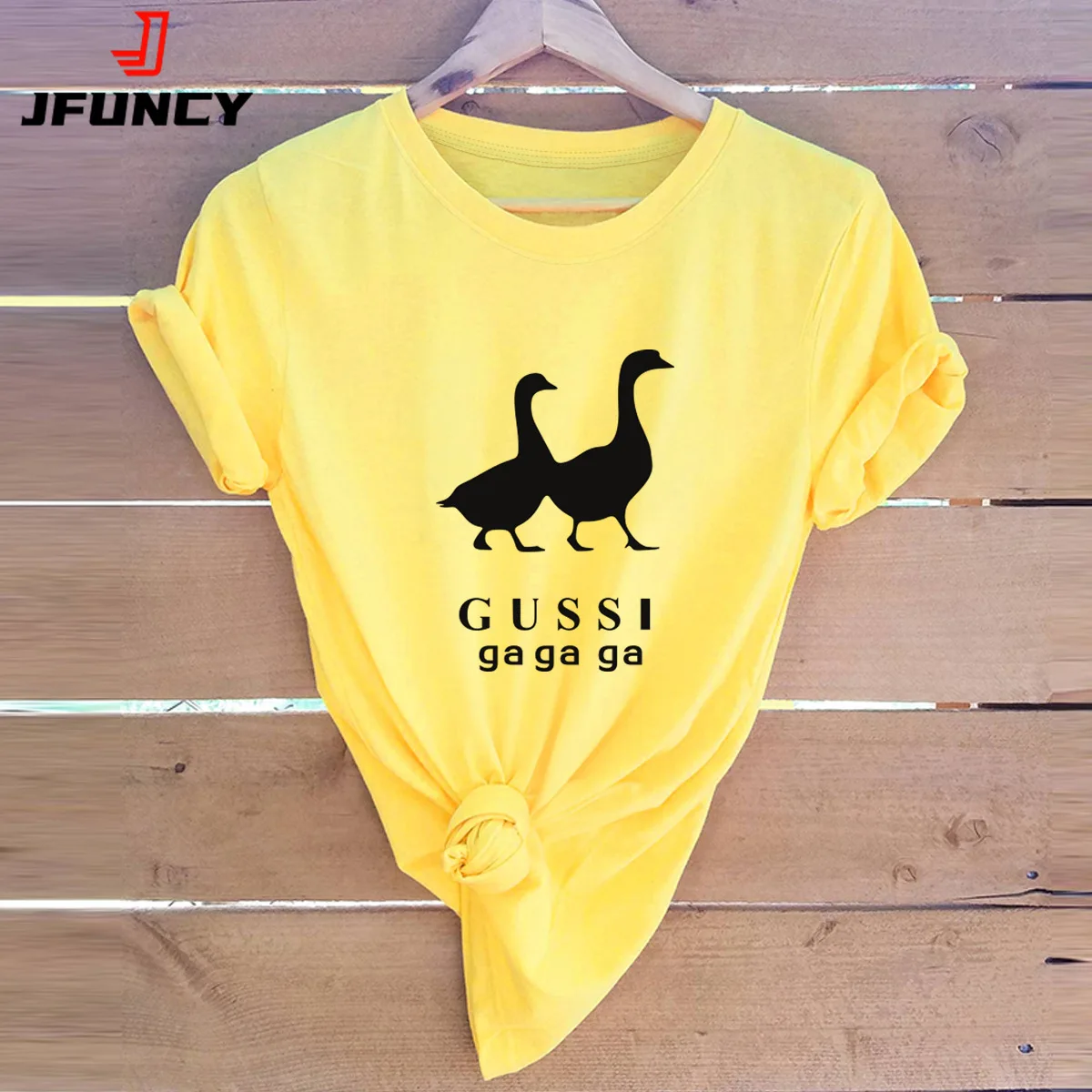JFUNCY  Funny Geese Print T Shirt Women Oversize Summer T-shirts Female Cotton Short Sleeve Tee Top Woman Casual Tshirt