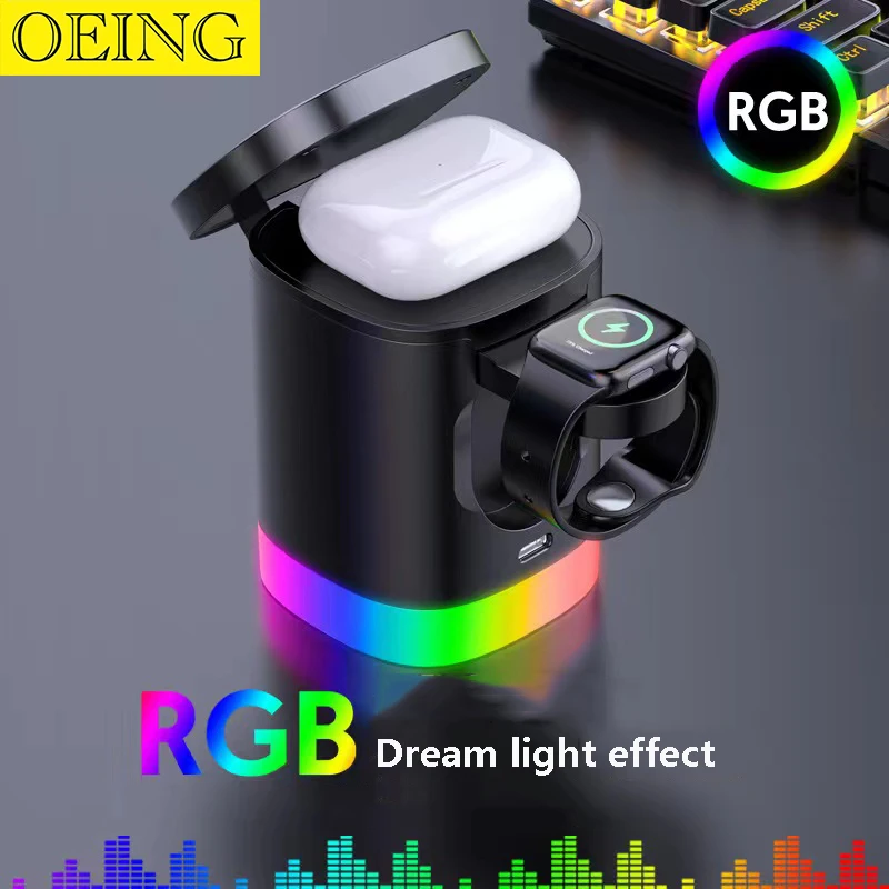 

RGB Lighting Magnetic 3 in 1 Wireless Charger for iPhone 12 13 14 15 Pro Max Fast Charging Station for Apple Watch AirPods Pro 2