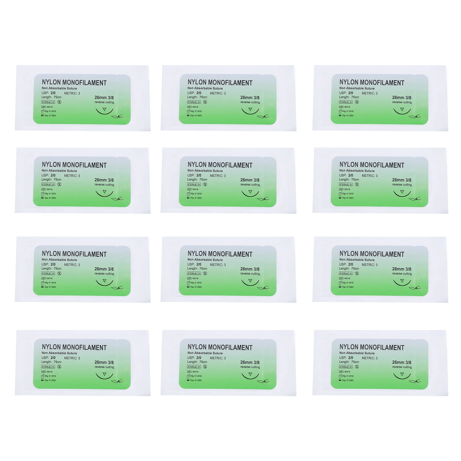 

12 Pcs Needle Suture Monofilament Thread Suture Practice Kit Teaching Exercises Medical supplies