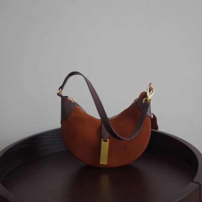 

Korean Chic Vintage Half Moon One Shoulder Underarm Bags Luxury Genuine Leather Hobo Bag Women Commuter All-match Handbags