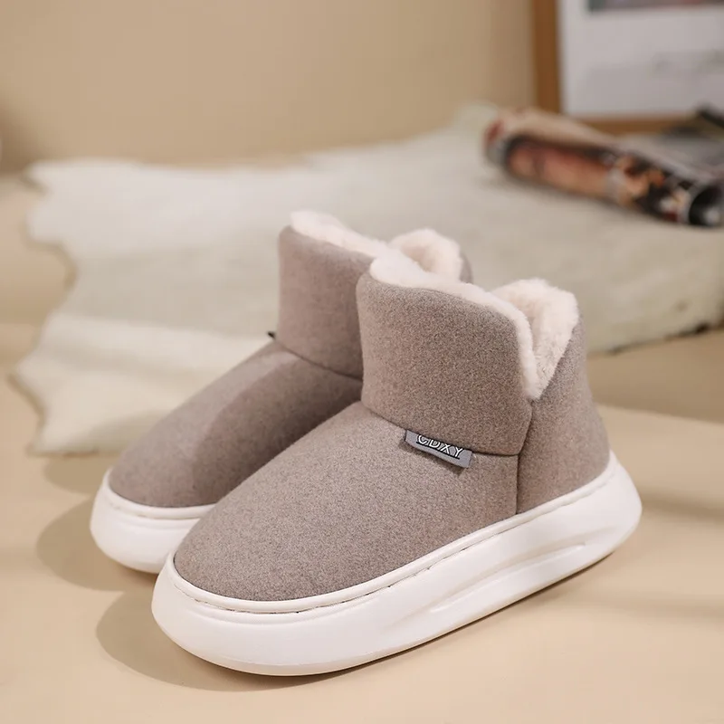 Women Solid Color Cotton Slippers Waterproof Outdoor Indoor Unisex Family Fluffy Booties Couple Winter Plush Warm Cotton Slipper