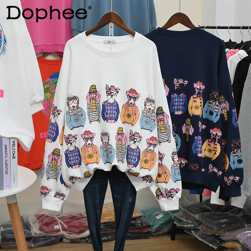 

Round Neck Long Sleeve Cartoon Sweatshirt Coat for Women Students Loose Casual Thin Hoodies Top 2022 New Spring Autumn Clothes