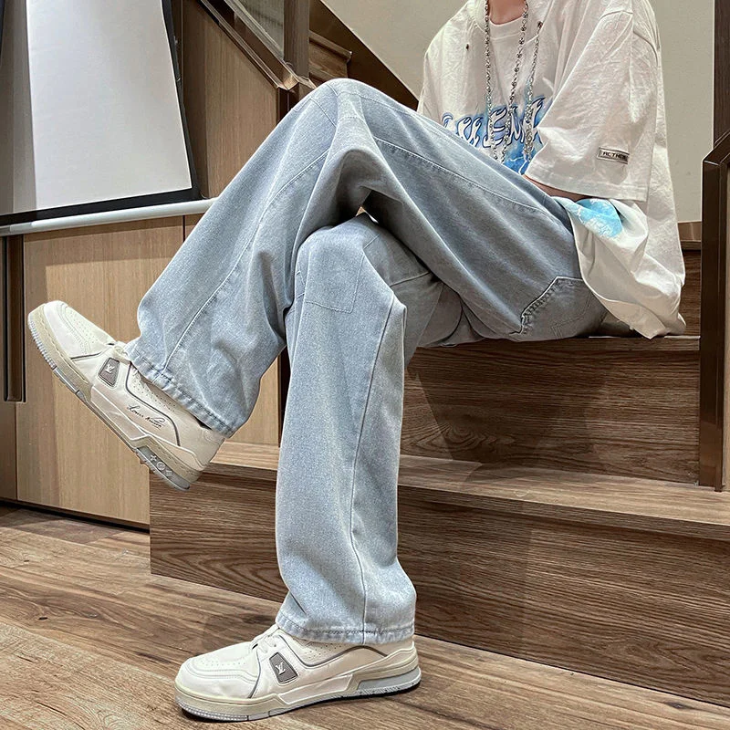 Summer Blue Baggy Jeans Men Fashion Harajuku Casual Straight Jeans Men Streetwear Hip Hop Loose Denim Pants Mens Trousers M-2XL