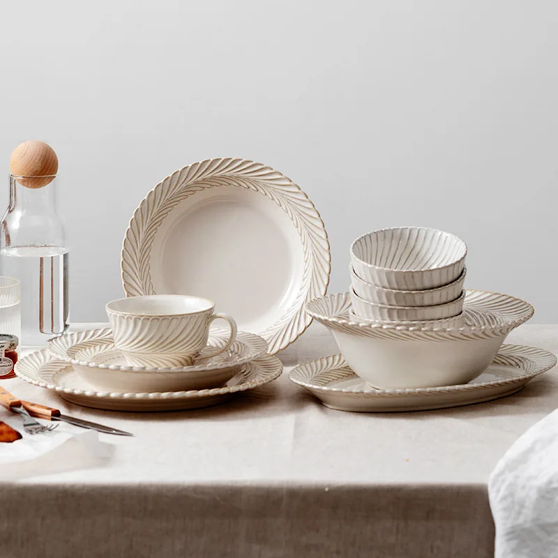 1pc Japanese Dinner Plate Bowl Dinnerware Set Vintage Soup Bowl Deep Salad Plate Coffee Cup Platter Crockery Dining Table Set