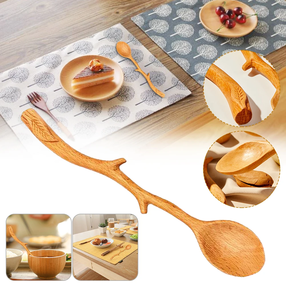 

Wooden Spoon Twig-Shaped Long-Handle Spoon with Japanese Style Ladle Soup Spoon for Cooking Stirring Mixing Kitchen Utensil