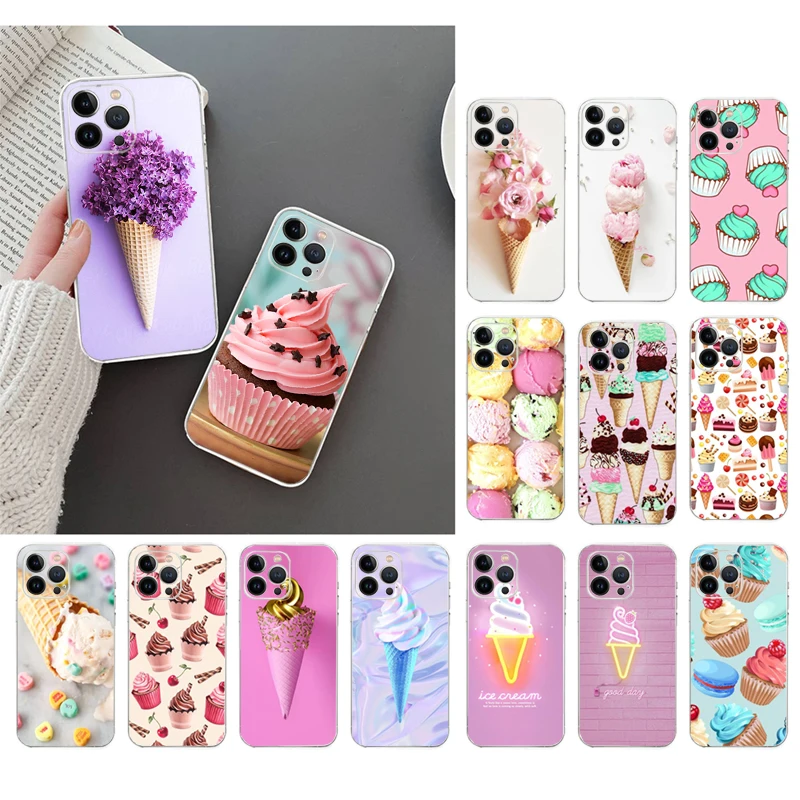 

Phone Case For iphone 14 13 12 11 Pro Max XS Max XR X 12mini 14 Plus SE Dessert Ice Cream Macarons Cake Case Funda Capa Cell
