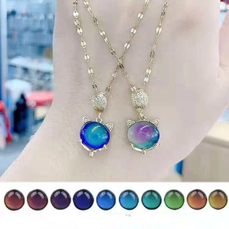 

Fox Animal Color Changing Pendants Necklace Senior Girl Crystal Pendants Long Chain Temperature Sensitive Color Jewelry Gifts