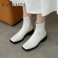 fansaidi fashion female boots winter sexy elegant beige zipper short boots square to ankle boots chunky heels new 40