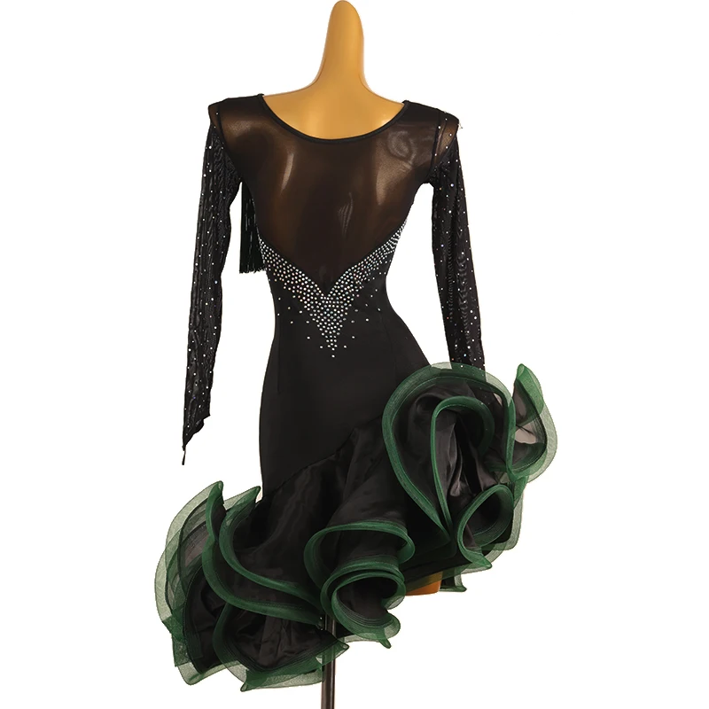 Женское платье для латиноамериканских танцев роскошное с длинными рукавами и