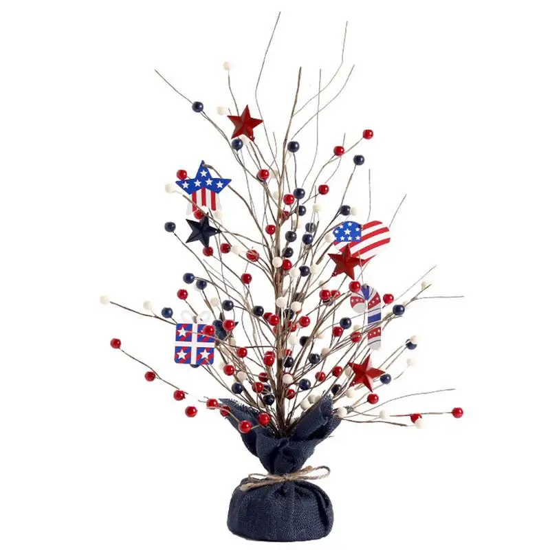 

Artificial Tree Patriotic Decorations Patriotic Berry Tree With Stars Reusable 4th Of July Memorial Day Decorations For Table