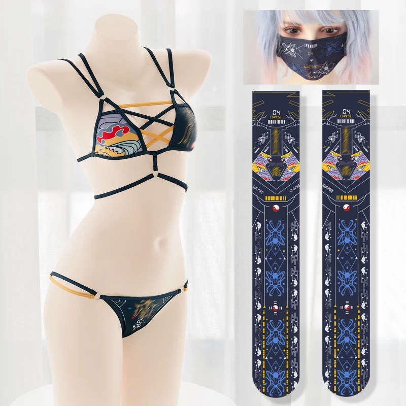 

Lolita Anime Girl Mechanical Zombie Cosplay Bandage Bikini Bar Underwear Panties Set Women Sexy Swimwear Hollow Out Lingerie Set