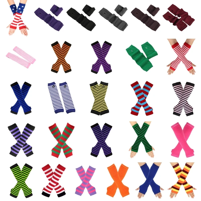 

95AB варежки с половиной пальца, вязаные перчатки с отверстием для большого пальца, рождественские подарки для женщин-подростков