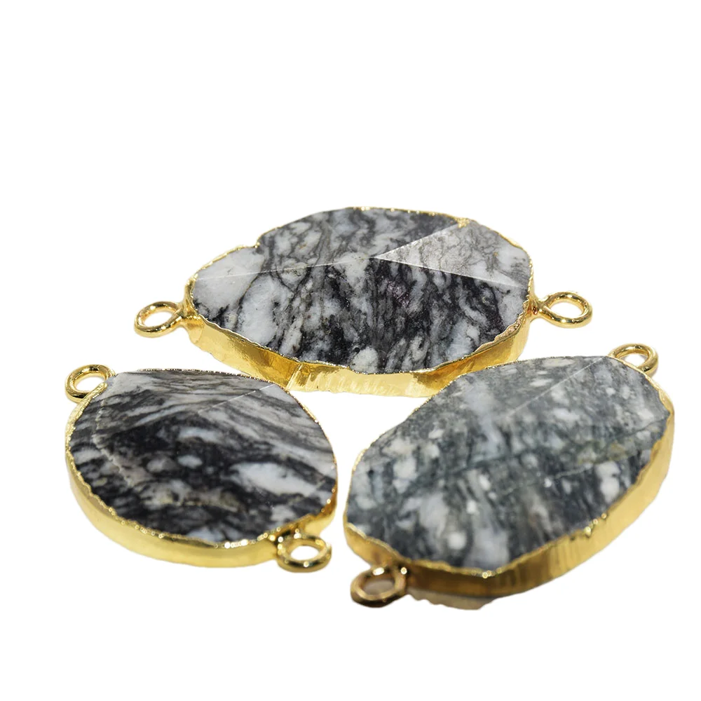 

2023 Natural Stone Connector for men necklace Diy Jewelry making irregular large agate stones Gem gold plating bezel healing 5pc