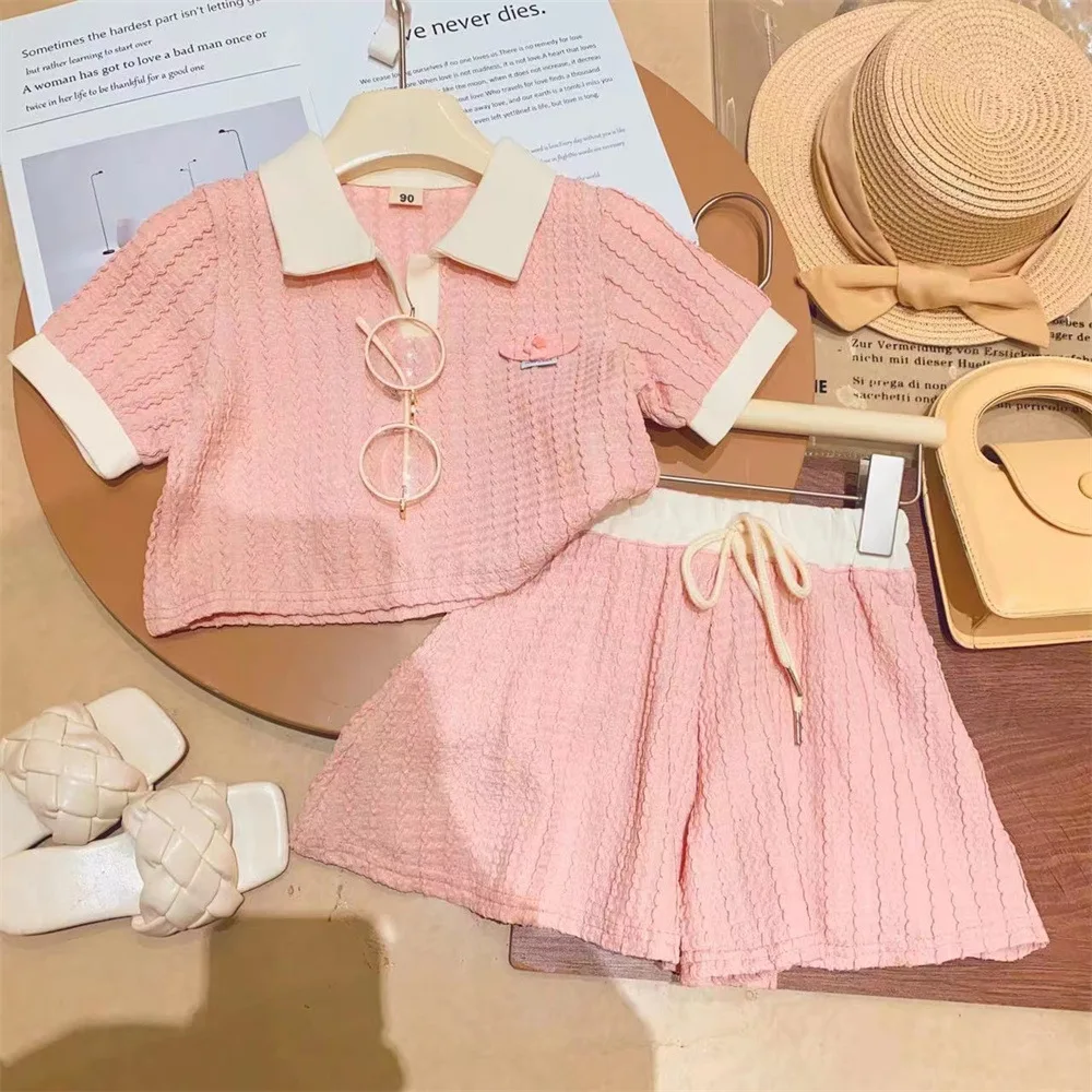 

Summer Baby Girl Clothes Lapel Polo Collar Top Short-Sleeved Shorts 2 PCS 2-8Yrs Girls Ropa Conjuntos Para Niños 유아 상하복세트