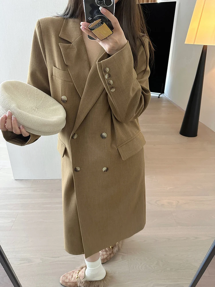 [LANMREM] Офисные женские длинные пиджаки для женщин двубортная модная свободная