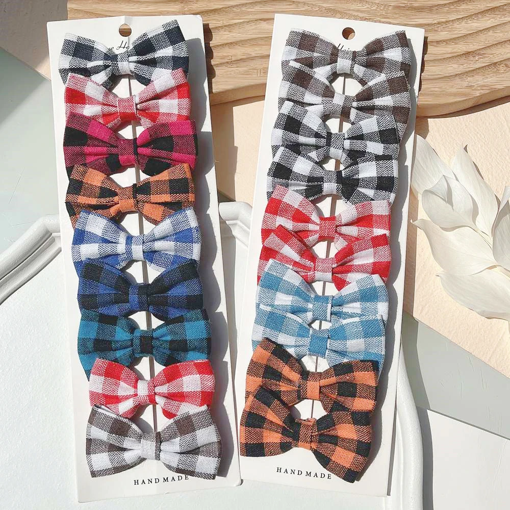 

6 шт./компл. Красочные заколки для волос в клетку с бантом, заколки для волос, бутиковые заколки ручной работы для милых девочек, головные убо...