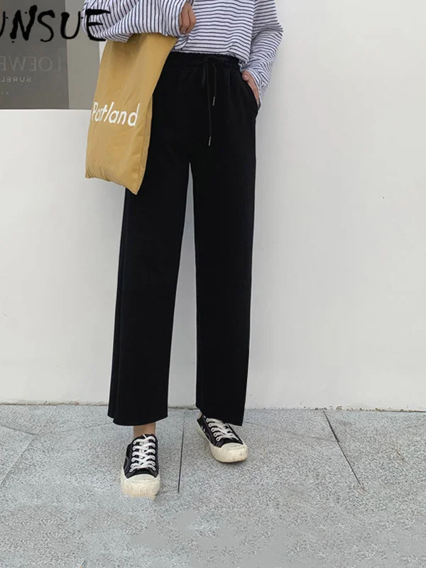 

Pants Cotton Women Sweatpants Loose Wide Leg Pants Grey High Waist Ladies Spring Summer Spodnie Damskie K602 Pph444