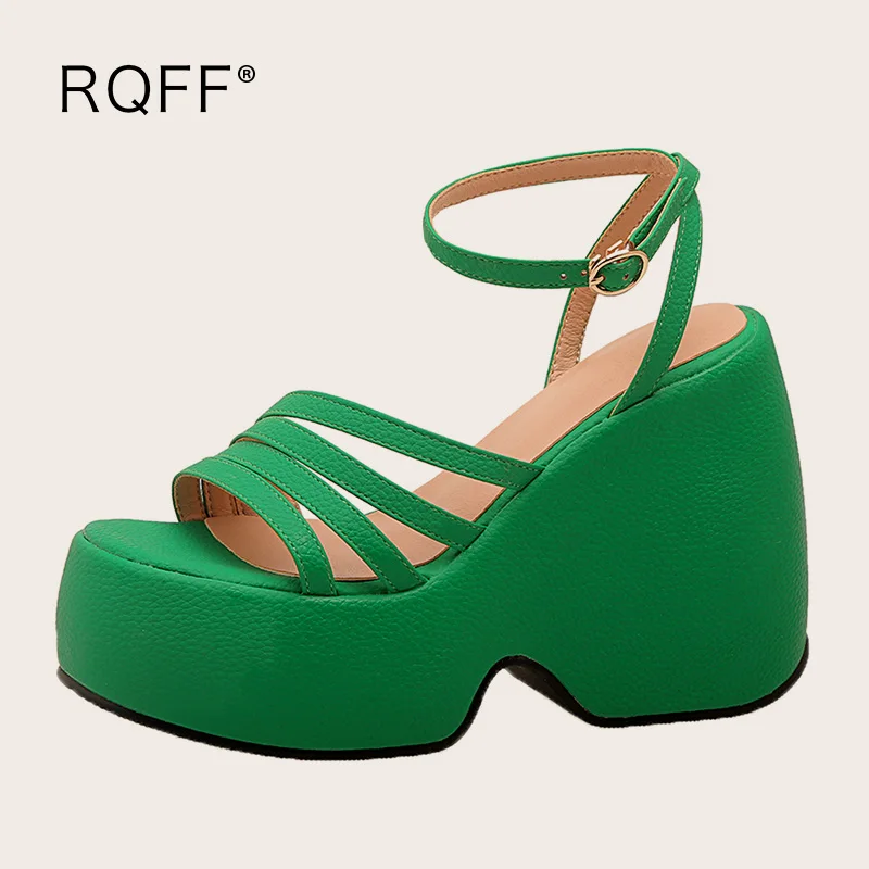 

Plus Size 43 Wedges Sandals Women Summer New Fashion PU Leather Platform 12cm High Heels Peep Toe Handmade High Quality Shoes