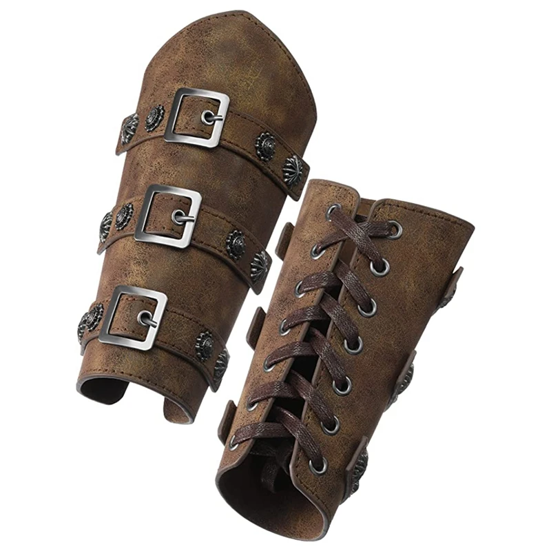 

Защита для рук из искусственной кожи в средневековом стиле, 2 предмета, нарукавники с пряжкой для Хэллоуина для взрослых, рыцарская повязка, ...