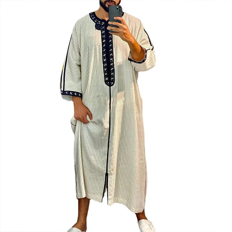 New Men's Long Embroidered Leisure Muslim Robes Turkish Store Clothes Men Arabic De Moda Musulmana Islamic Clothing