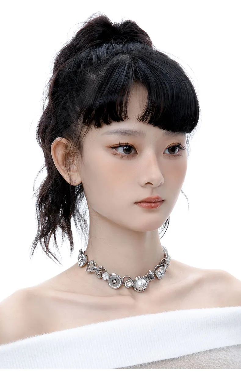 Новинка 2023 модное милое крутое белое лоскутное ожерелье HUANZHI с пуговицами для