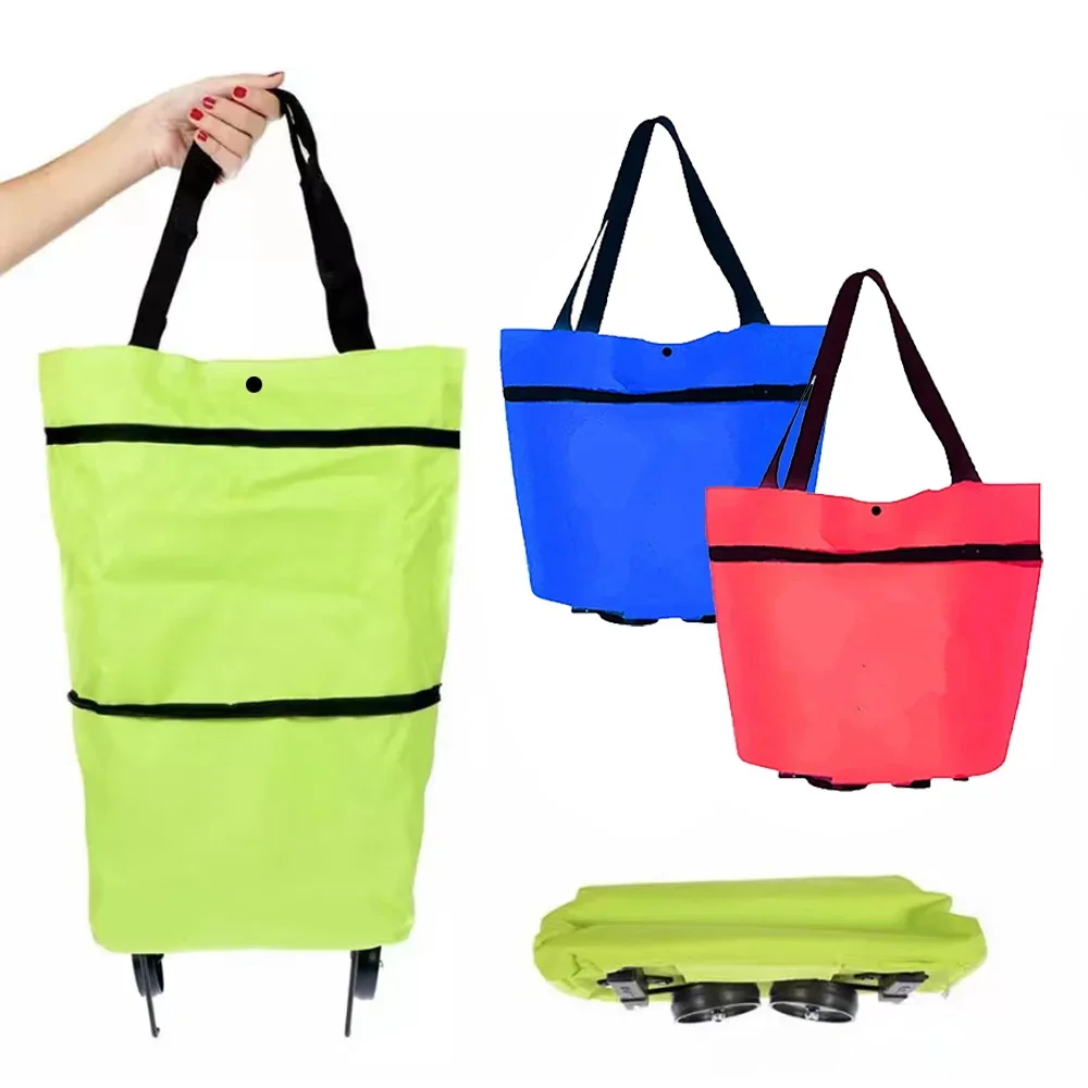 

Foldable Shopping Bag Reusable Small Pull Cart Portable Wheels Trolley Bags Organizer Women Outdoors Shopping Vegetables Bags
