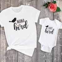 mama bird tee baby mom and daughter matching clothes casual print mama bird family shirts set matching m