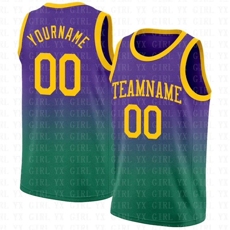 

Custom Purple Gold-Kelly Green Authentic Fade Fashion Basketball Jersey 3D Printed Tank Tops Men Personlized Team Unisex Top