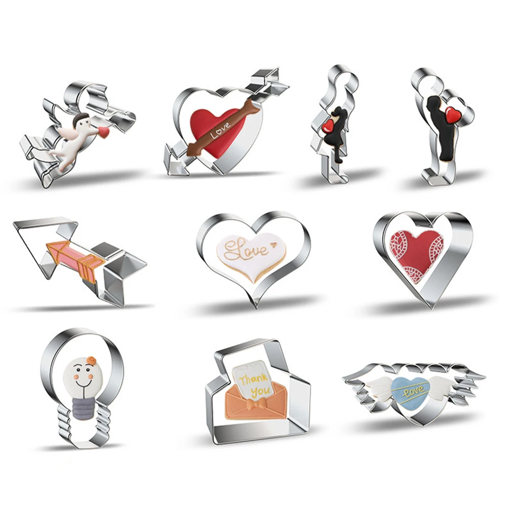 

10pcs/set Stainless Steel Cookie Cutter Molds Valentine's Day DIY Baking Biscuit Moulds Cake Decorating Tools Kitchen Pastry Acc