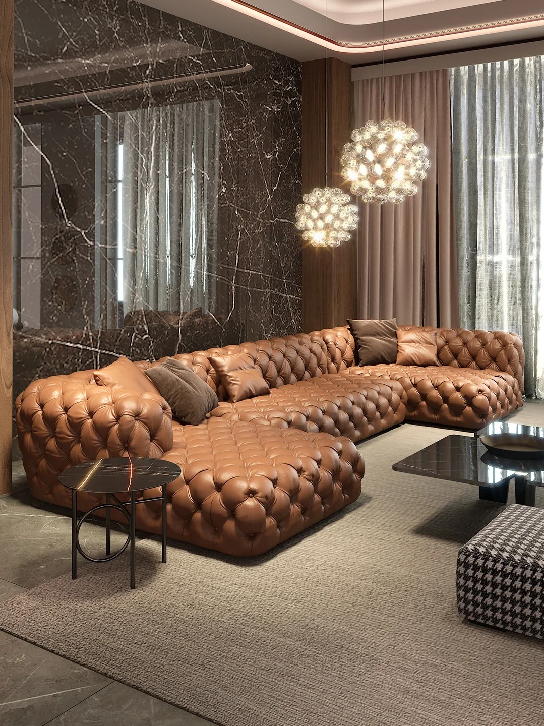 Итальянский кожаный диван современная простая и высококачественная вилла